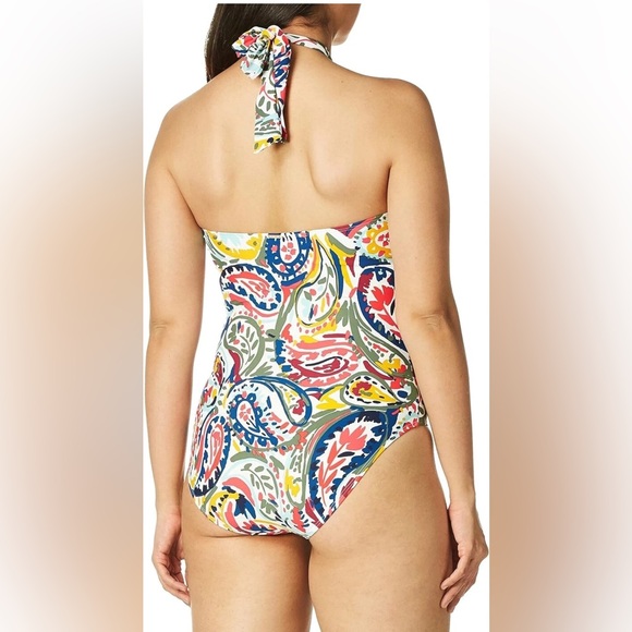 ANNE COLE Womens Stretch Cut Out Tie Ring High Neck One Piece Swimsuit NWT - Picture 3 of 7